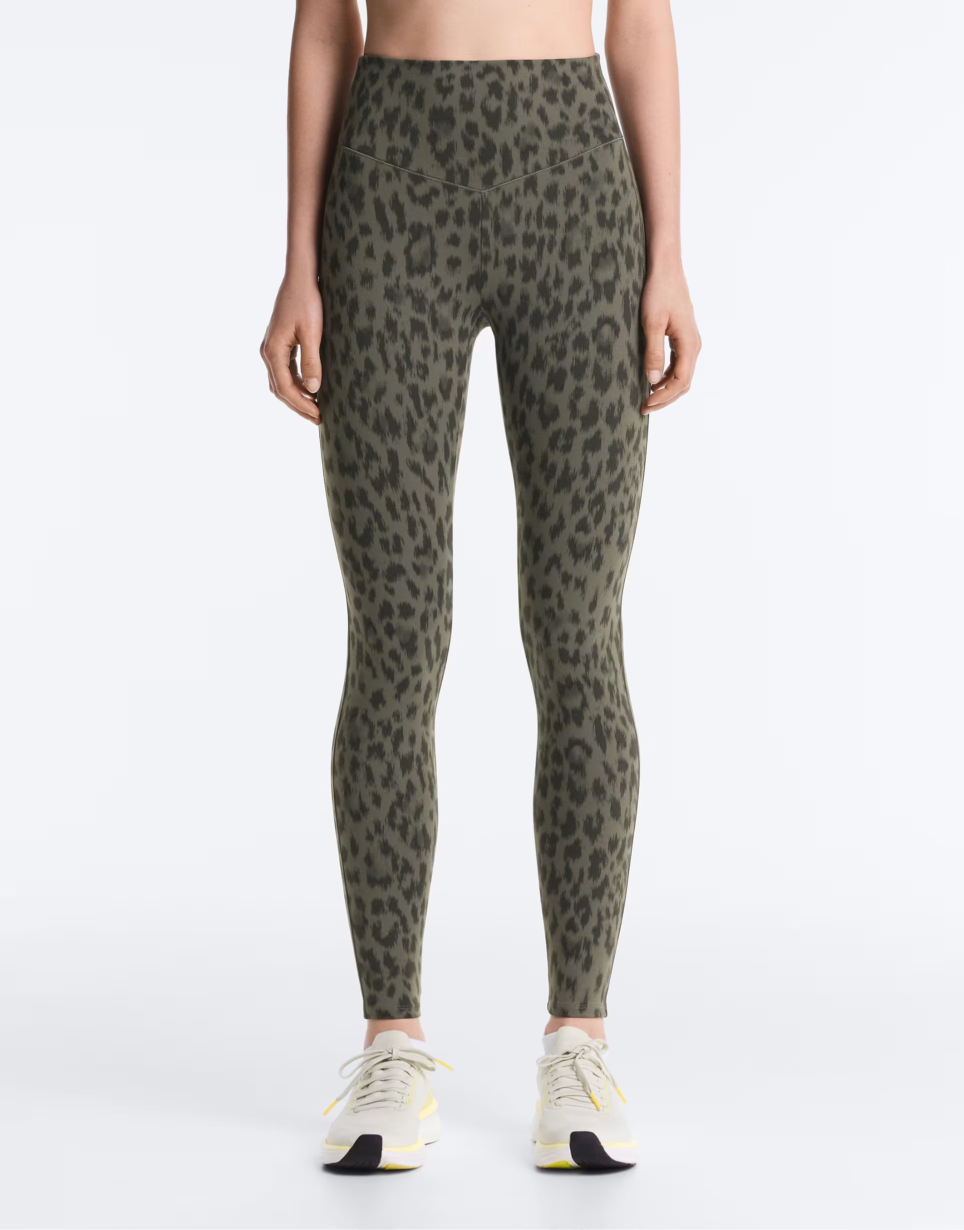ASOS OYSHO Evermove leopard print high-rise ankle-length leggings in dark khaki - 1