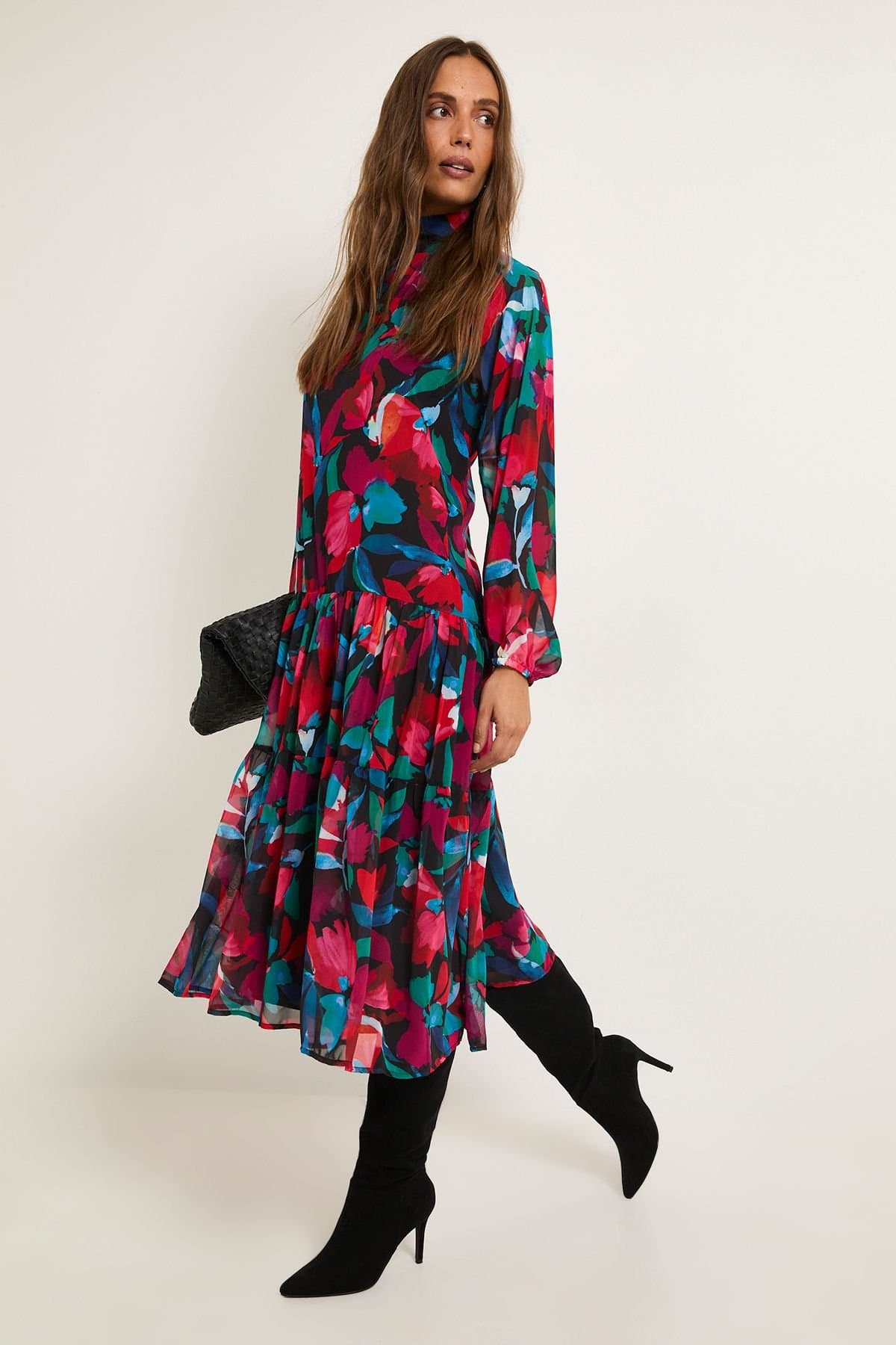Wallis Wallis Women's Floral Print Smock Dress in Black