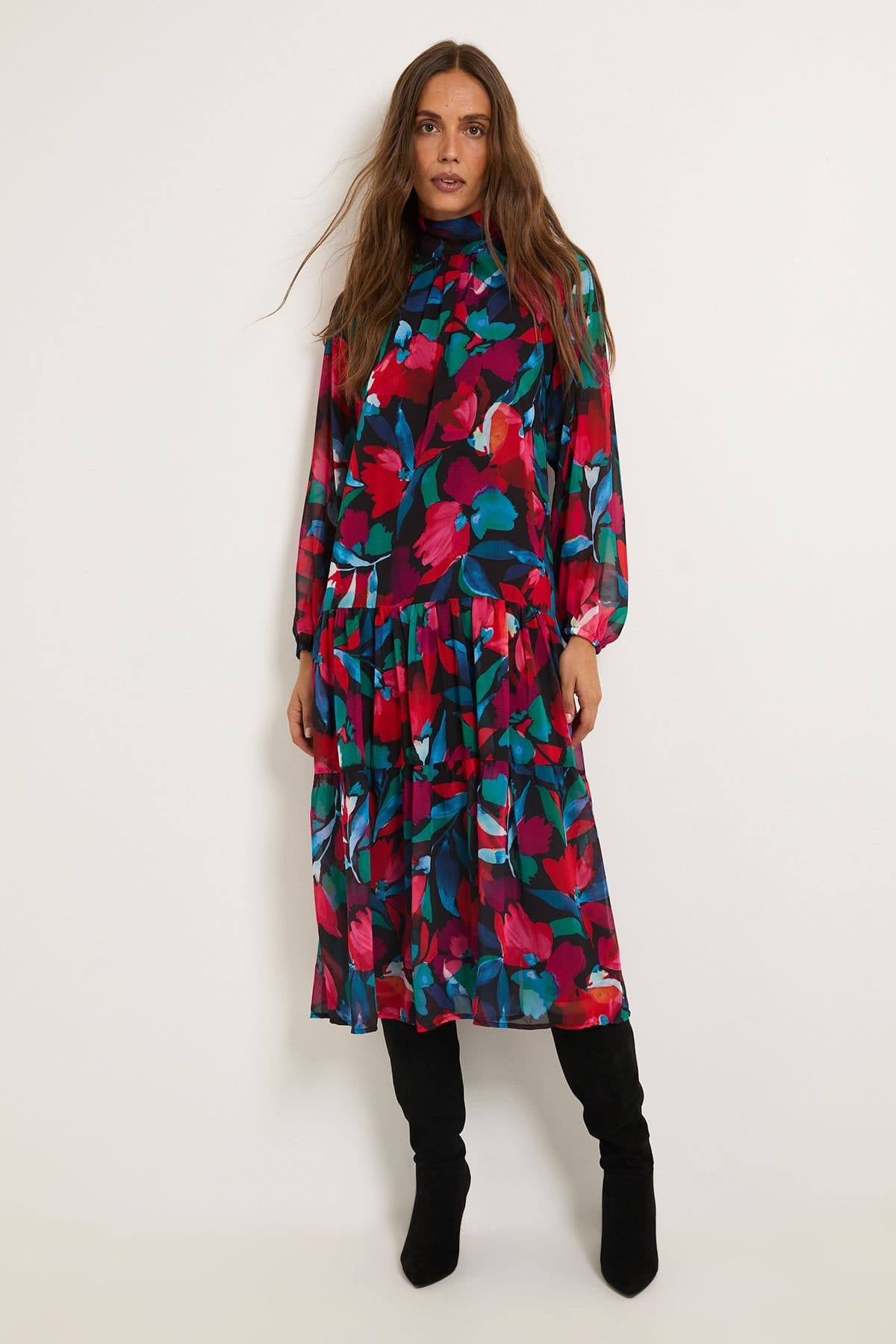 Wallis Wallis Women's Floral Print Smock Dress in Black - 4