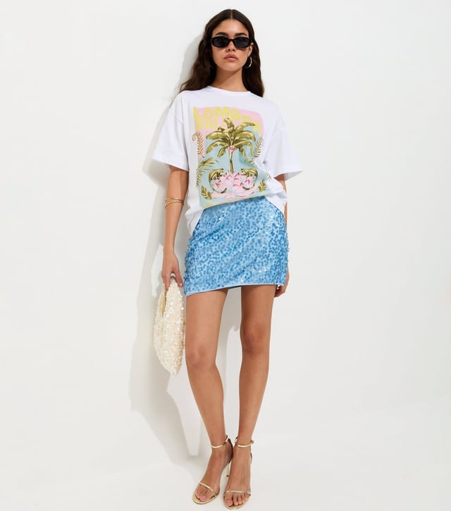 New Look Women's White Cotton Palm Tree Print Oversized T-Shirt New Look - 3