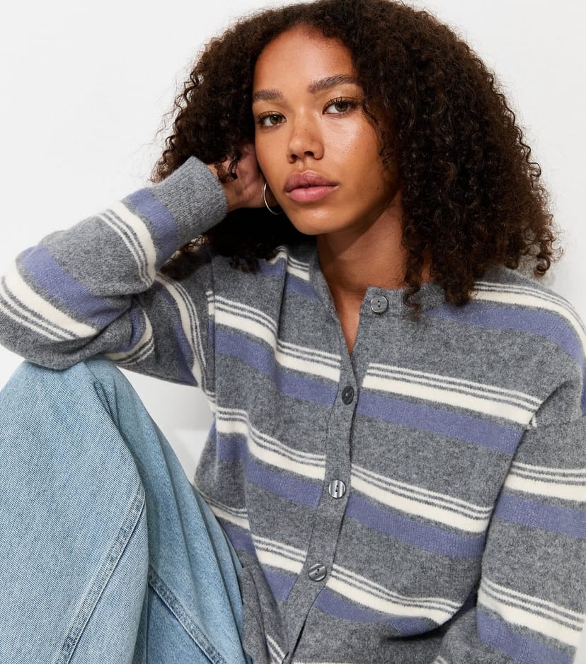 New Look Women's Blue Knitted Stripe Cardigan New Look - 1