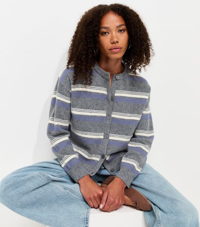 New Look Women's Blue Knitted Stripe Cardigan New Look - 2