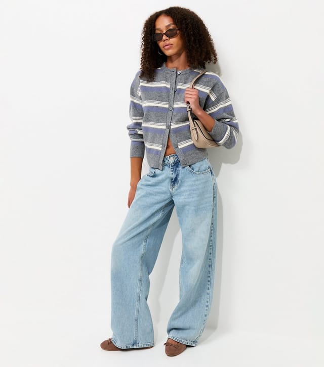 New Look Women's Blue Knitted Stripe Cardigan New Look - 3
