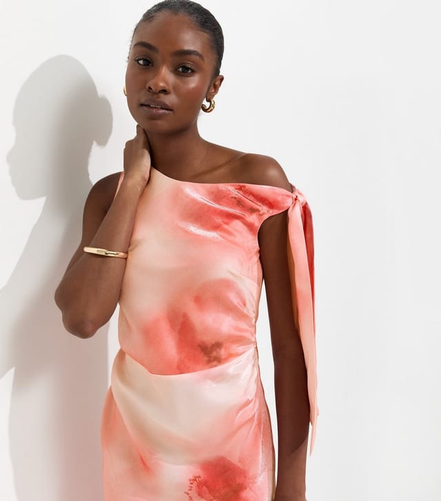 New Look Women's Pink Blurred Floral Print Shimmer Effect Midi Dress New Look - 2