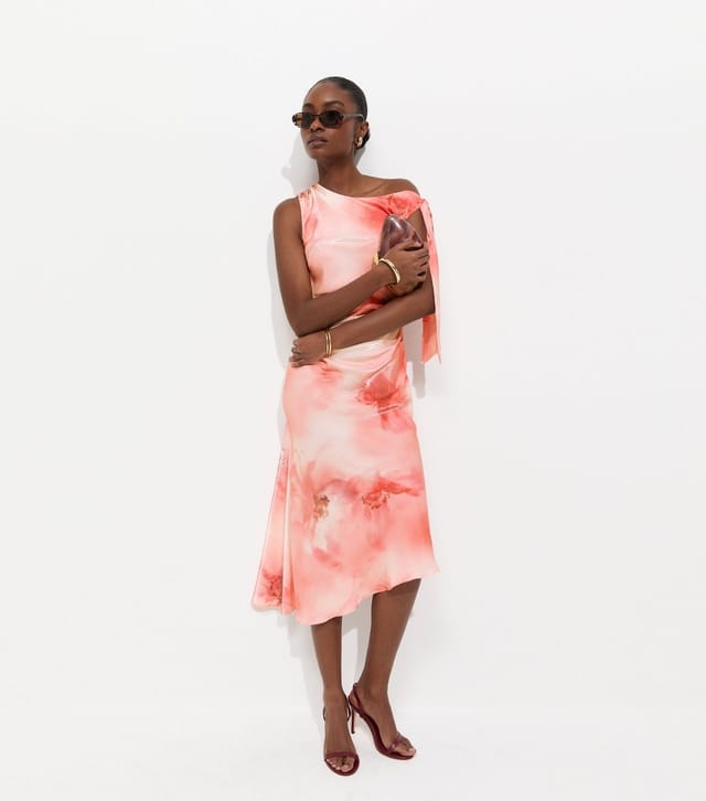New Look Women's Pink Blurred Floral Print Shimmer Effect Midi Dress New Look - 3
