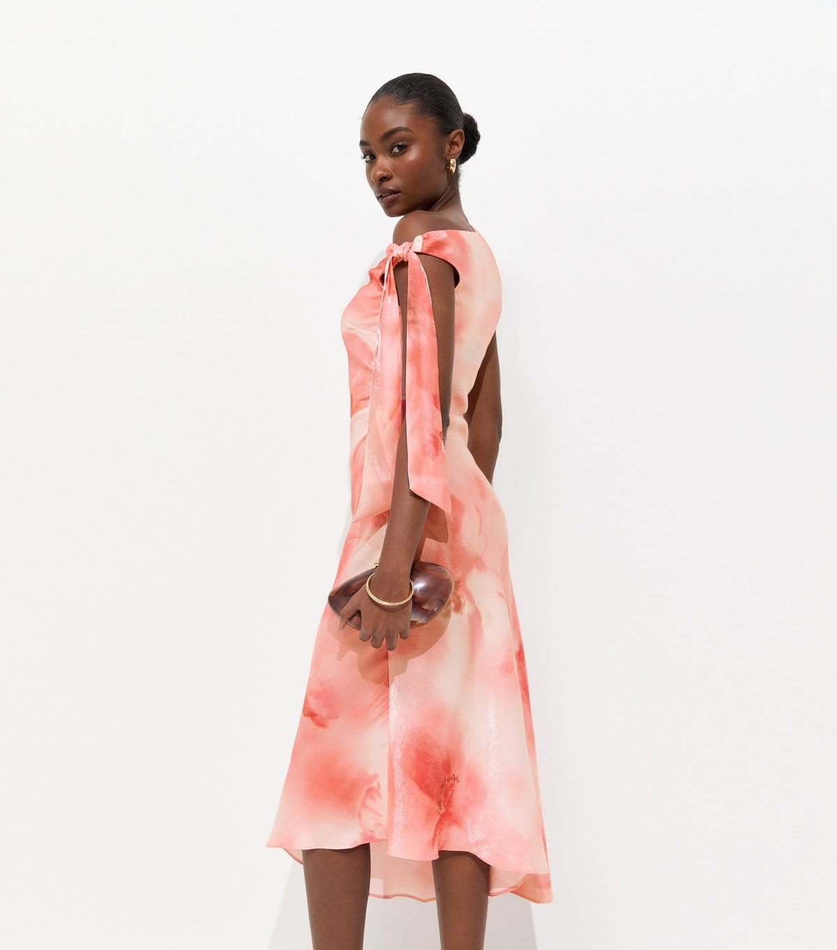 New Look Women's Pink Blurred Floral Print Shimmer Effect Midi Dress New Look - 4