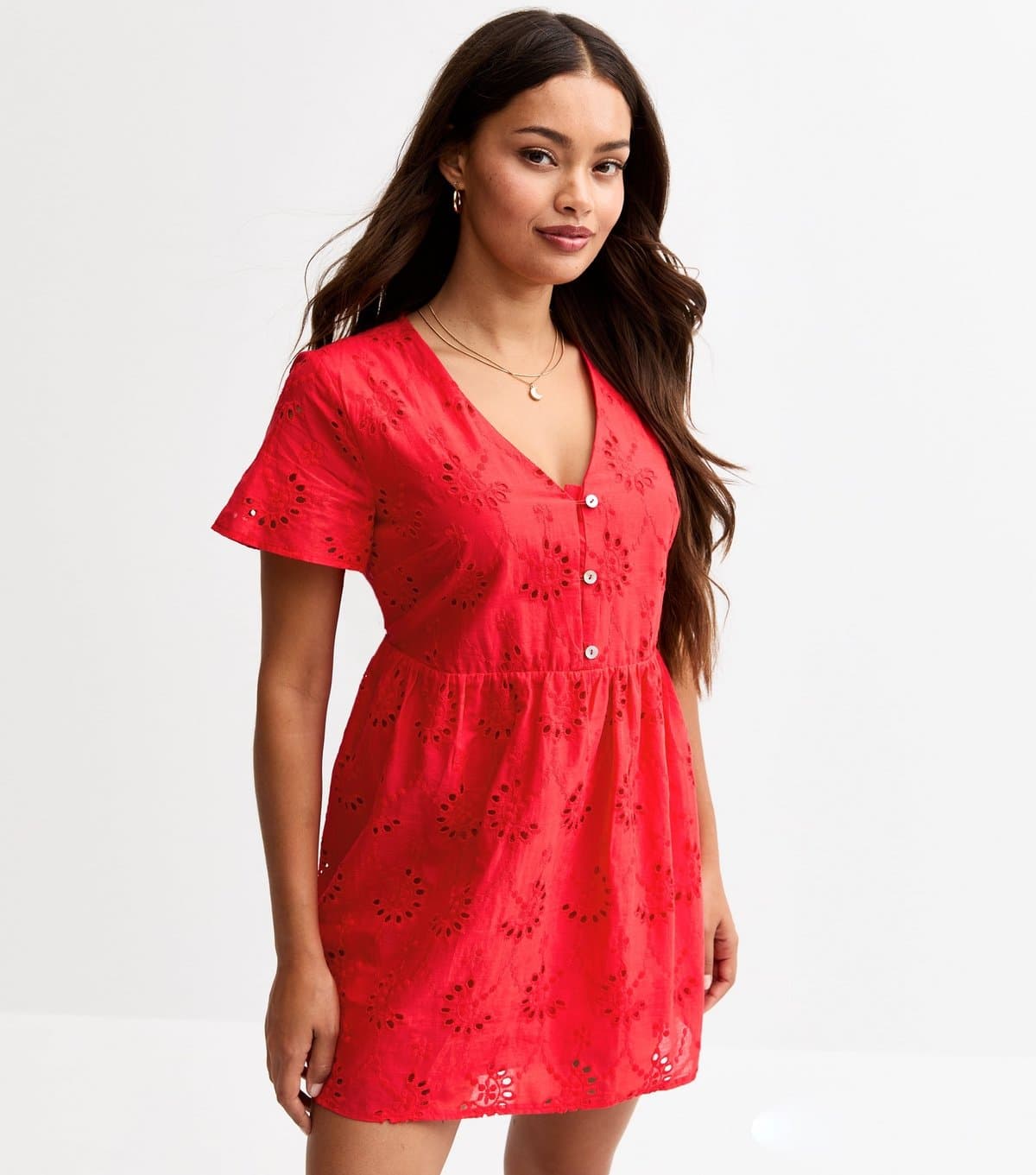 New Look New Look Red Broderie Anglaise Mini Dress