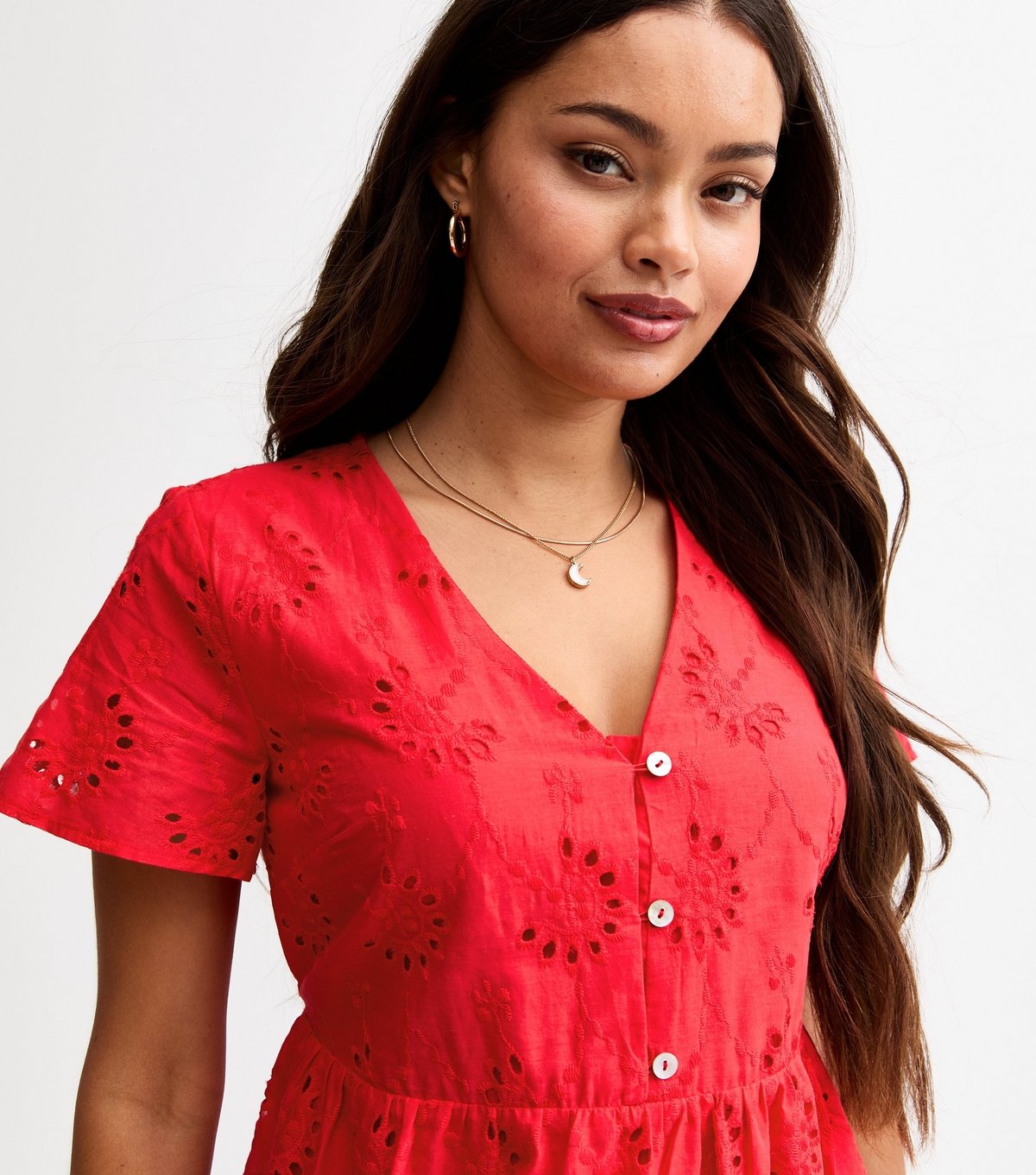 New Look Women's Petite Red Broderie Anglaise Mini Dress New Look - 2