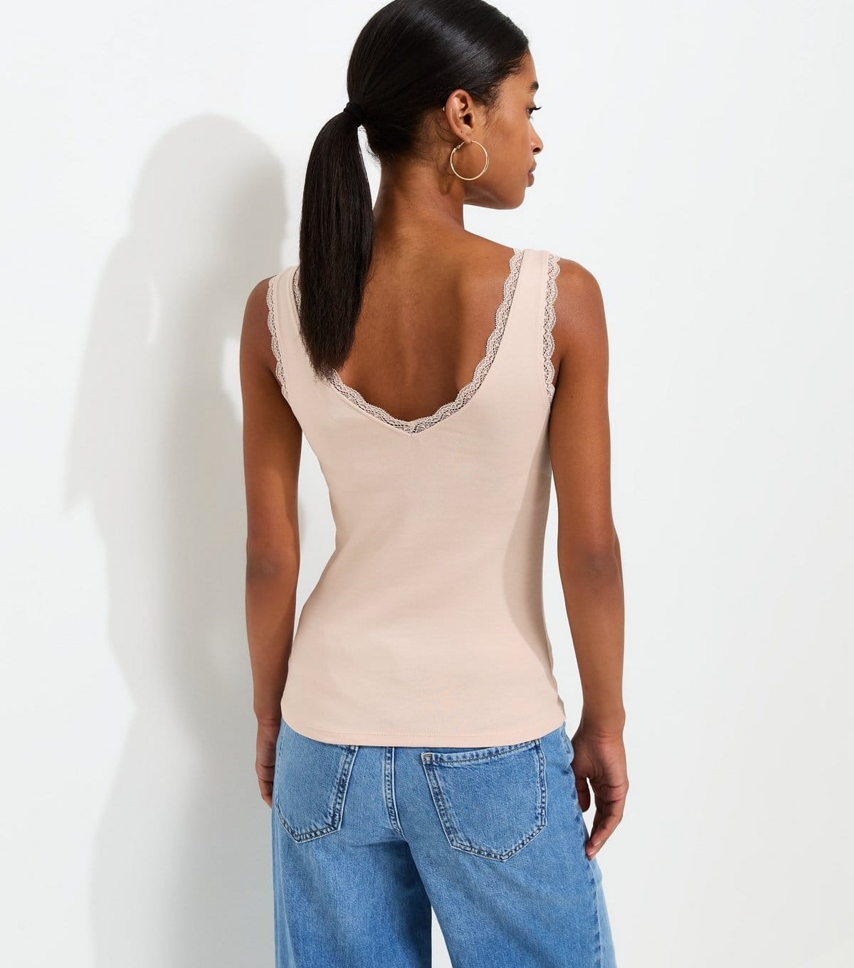 New Look Women's Stone Cotton Rich Lace Trim V-Neck Vest New Look - 4