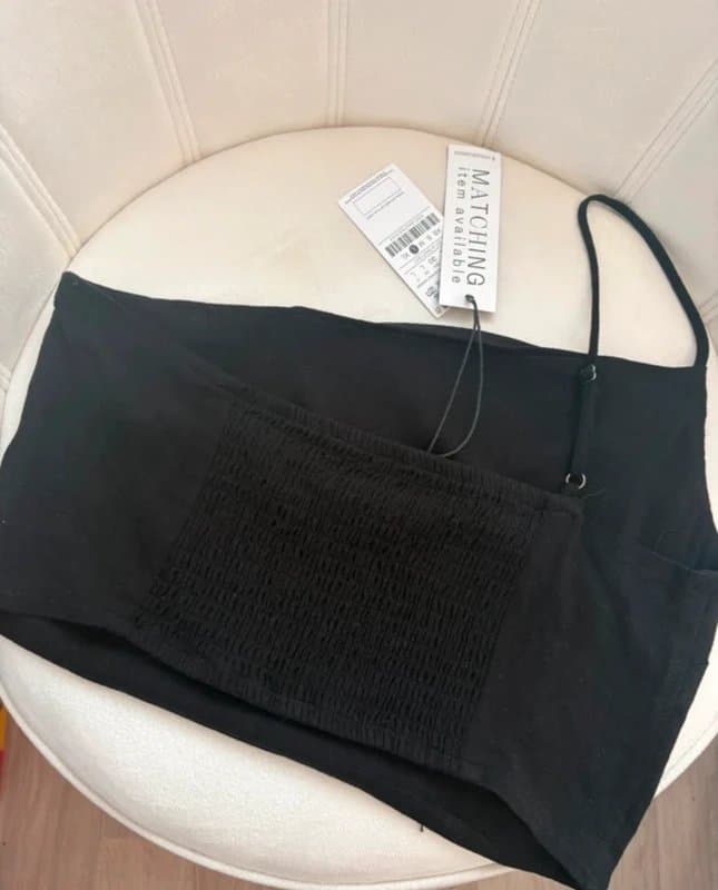 Stradivarius Stradivarius Black One Shoulder Crop Top Size L Asymmetric Stretch Going Out Top NWT