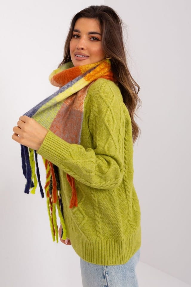Love Lace Love Lace Women's Long Plaid Polyester Scarf with Tassels for Fall & Winter in Blue - 2