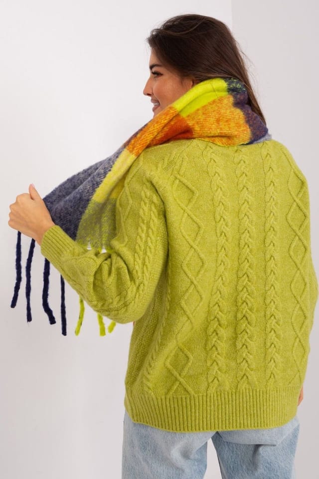 Love Lace Love Lace Women's Long Plaid Polyester Scarf with Tassels for Fall & Winter in Blue - 3