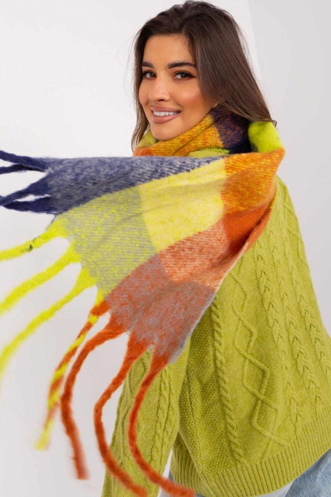 Love Lace Love Lace Women's Long Plaid Polyester Scarf with Tassels for Fall & Winter in Blue - 4