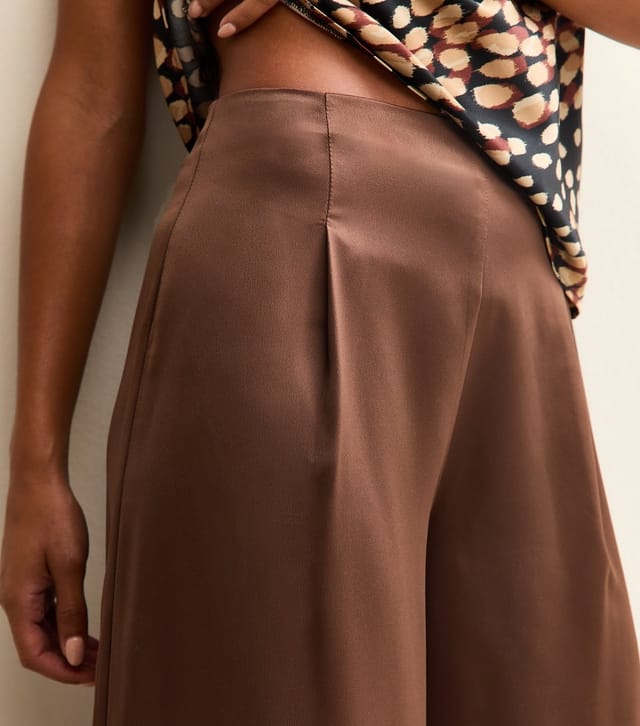 New Look Women's Dark Brown Satin Wide Leg Trousers New Look - 3