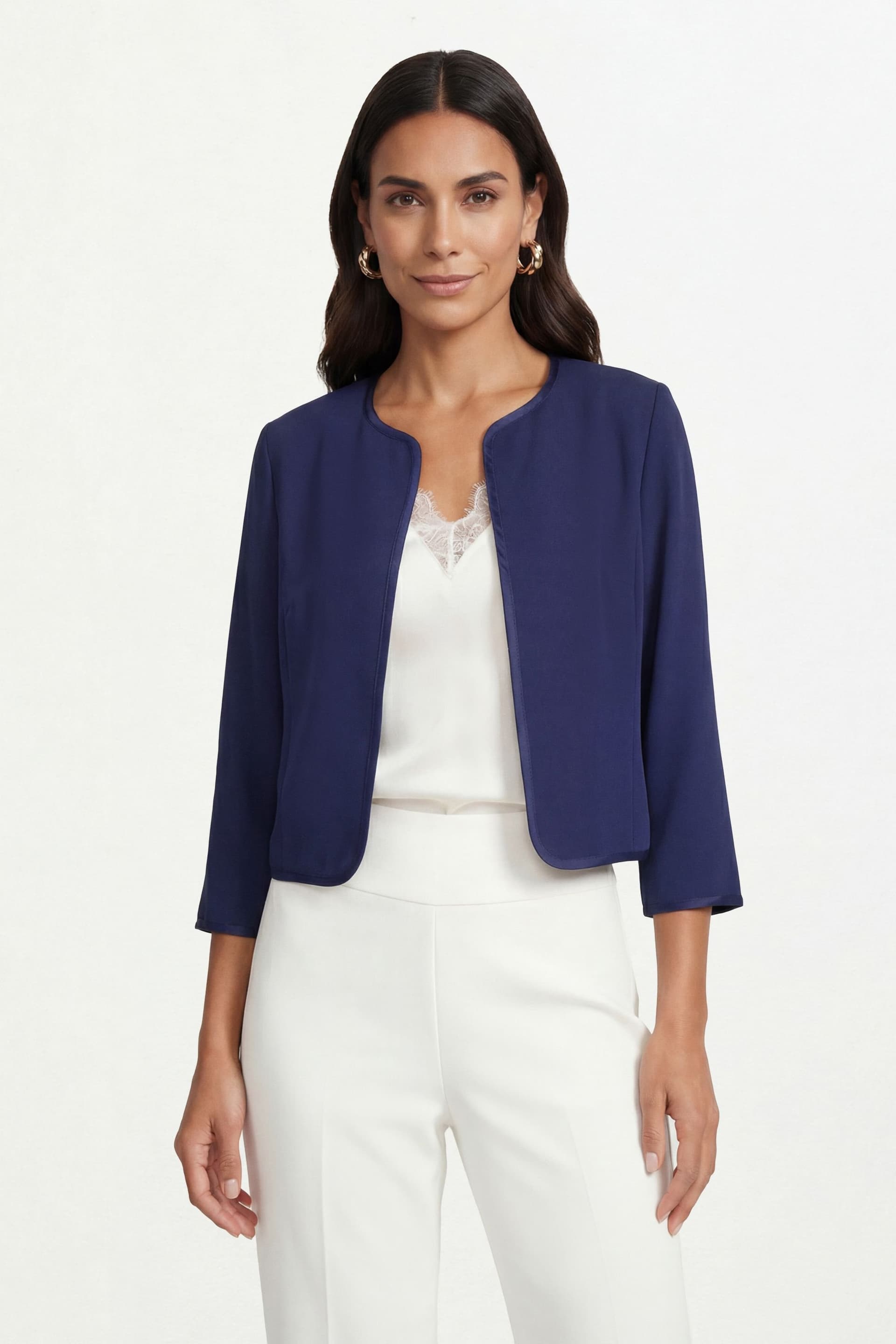 Wallis Wallis Women's Woven Contrast Collarless Jacket in Navy