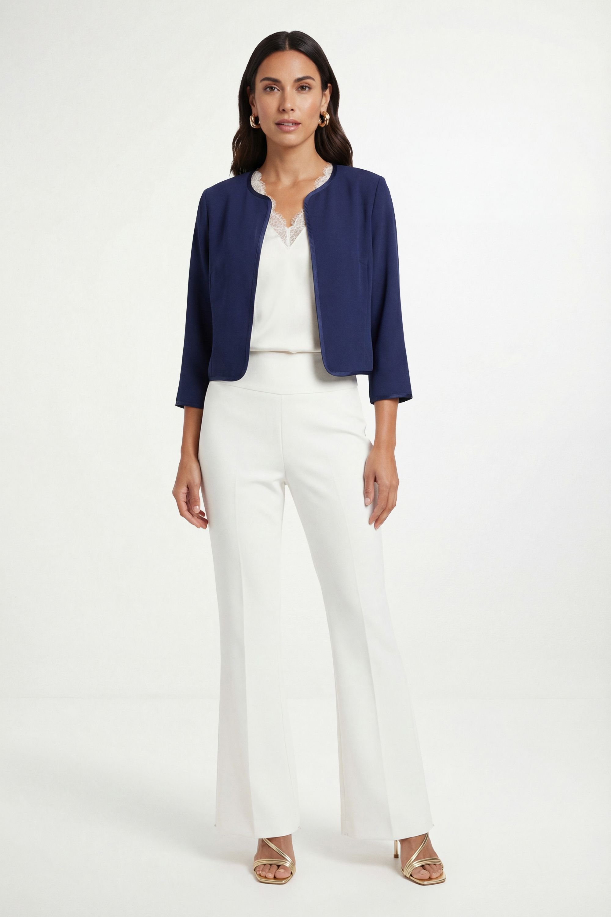 Wallis Wallis Women's Woven Contrast Collarless Jacket in Navy - 3