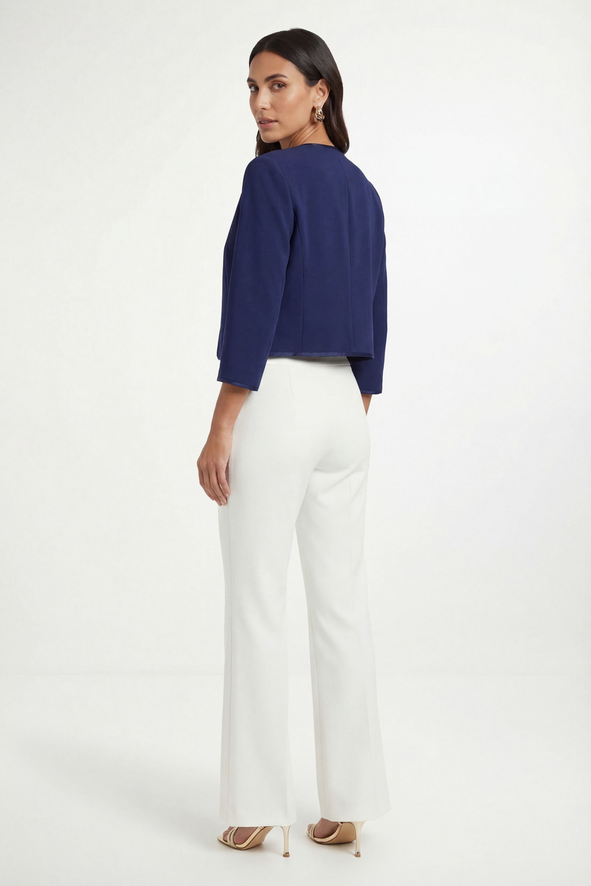 Wallis Wallis Women's Woven Contrast Collarless Jacket in Navy - 4