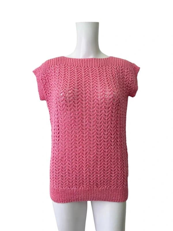 Unbranded Hand Knitted Crochet Top T-Shirt Size S Womens EU38 Vintage Pink Stretch