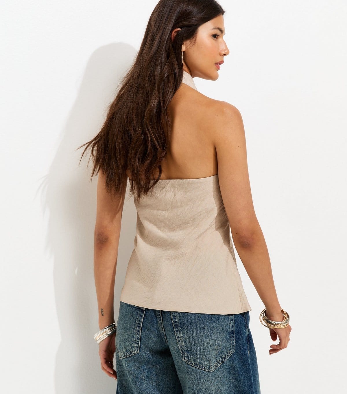 New Look Women's Stone Crinkle Texture Cowl Neck Halter Top New Look - 4