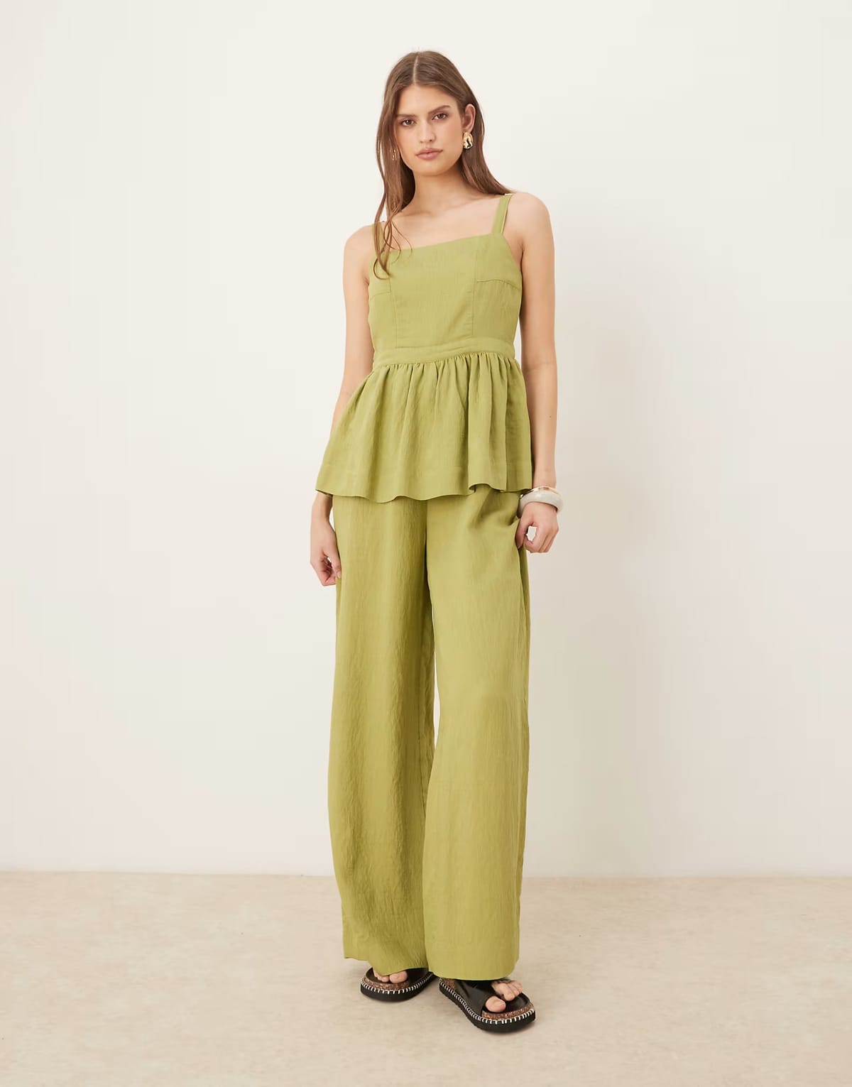 ASOS ASOS DESIGN jumpsuit with peplum waist in olive green - 1