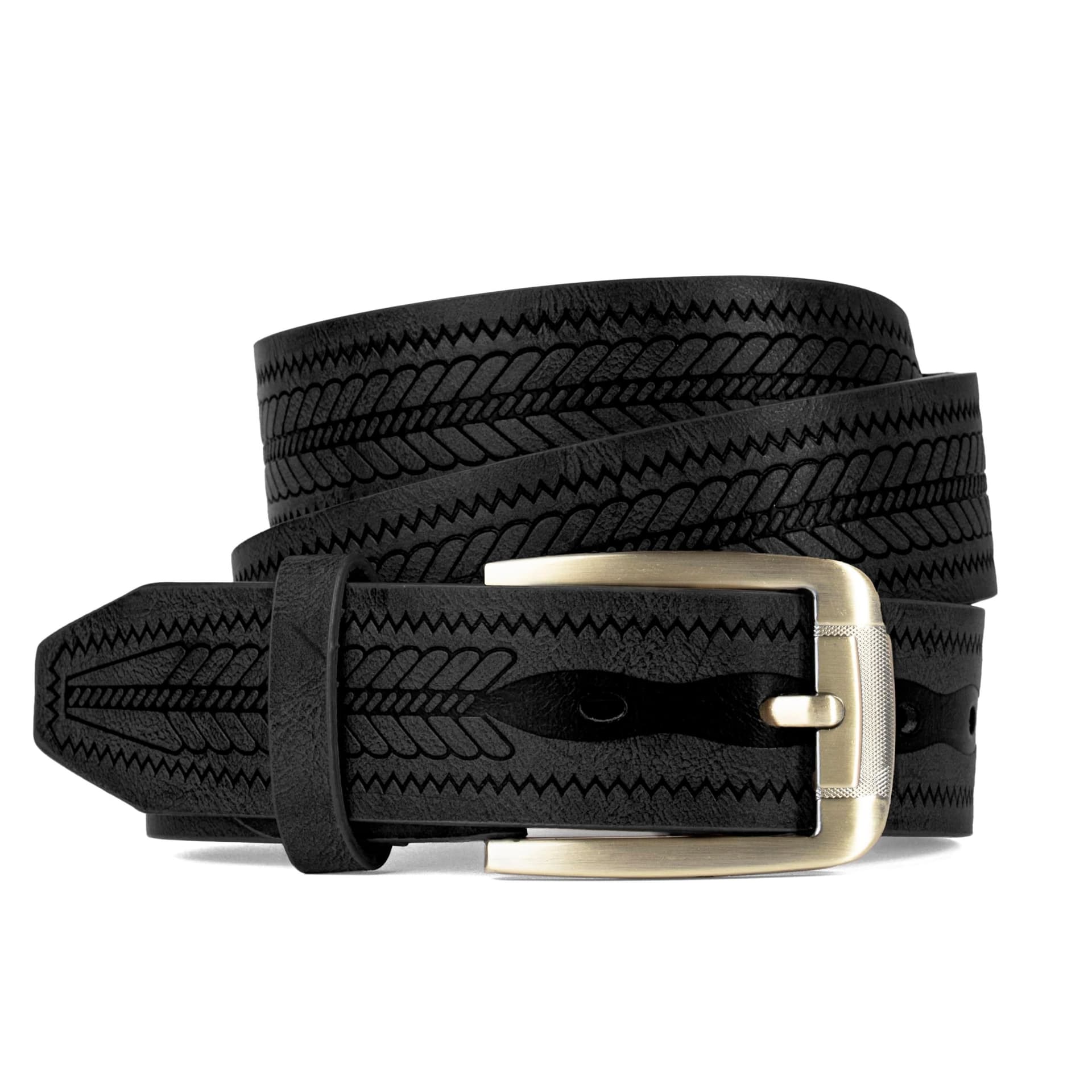 Woodland Leathers Woodland Leathers Men's Men's Leather Lined 1.25″ Engraved Belt, Brass Buckle in Black