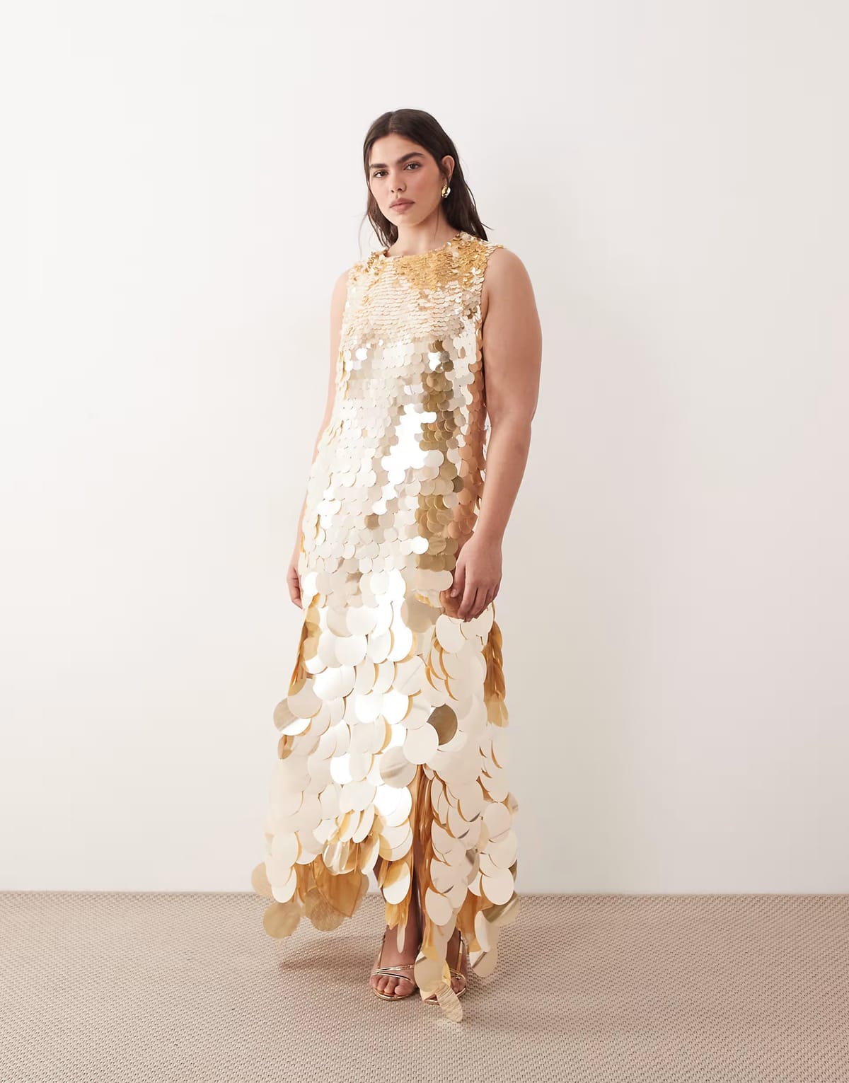 ASOS ARRANGE Curve embellished sequin high neck maxi dress in gold - 1