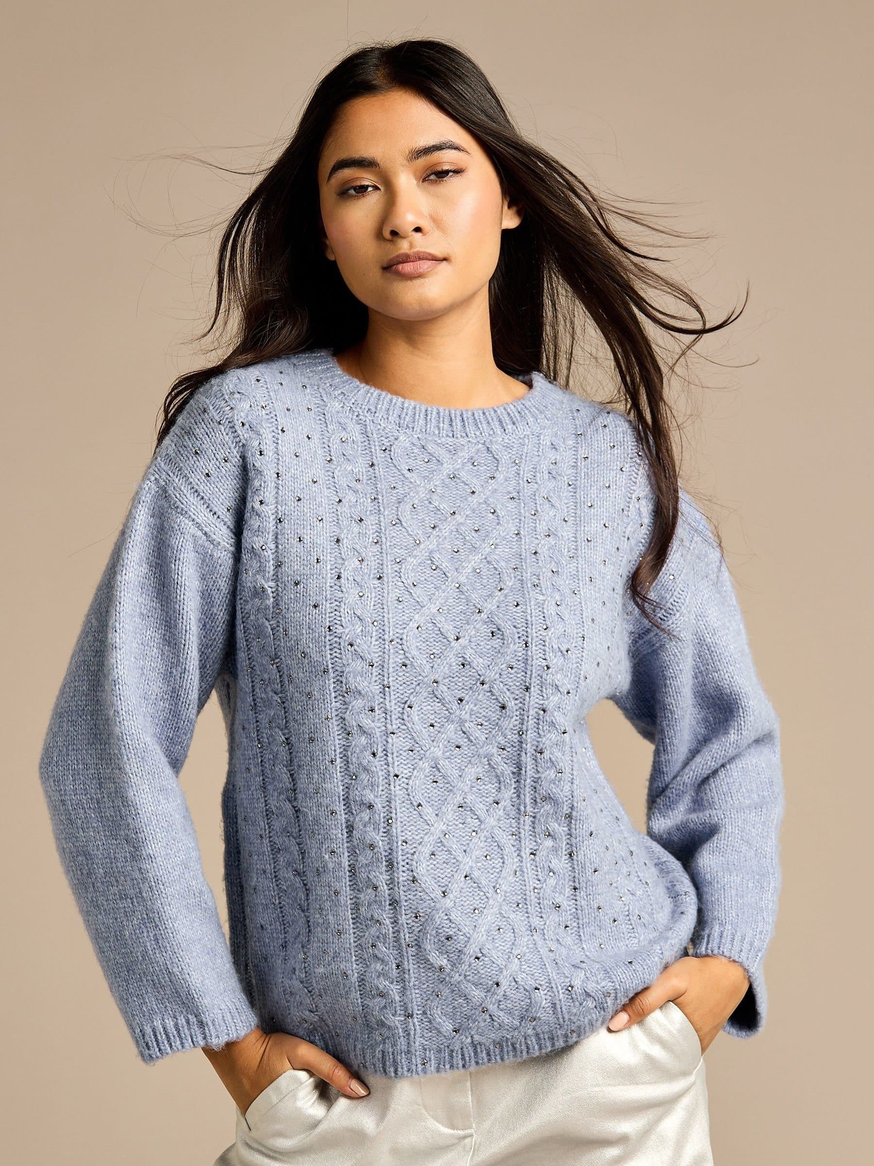 GWD by GEORGE W. DAVIES GWD by GEORGE W. DAVIES Women's GWD Jerica Blue Wool Cable Knit Diamante Jumper