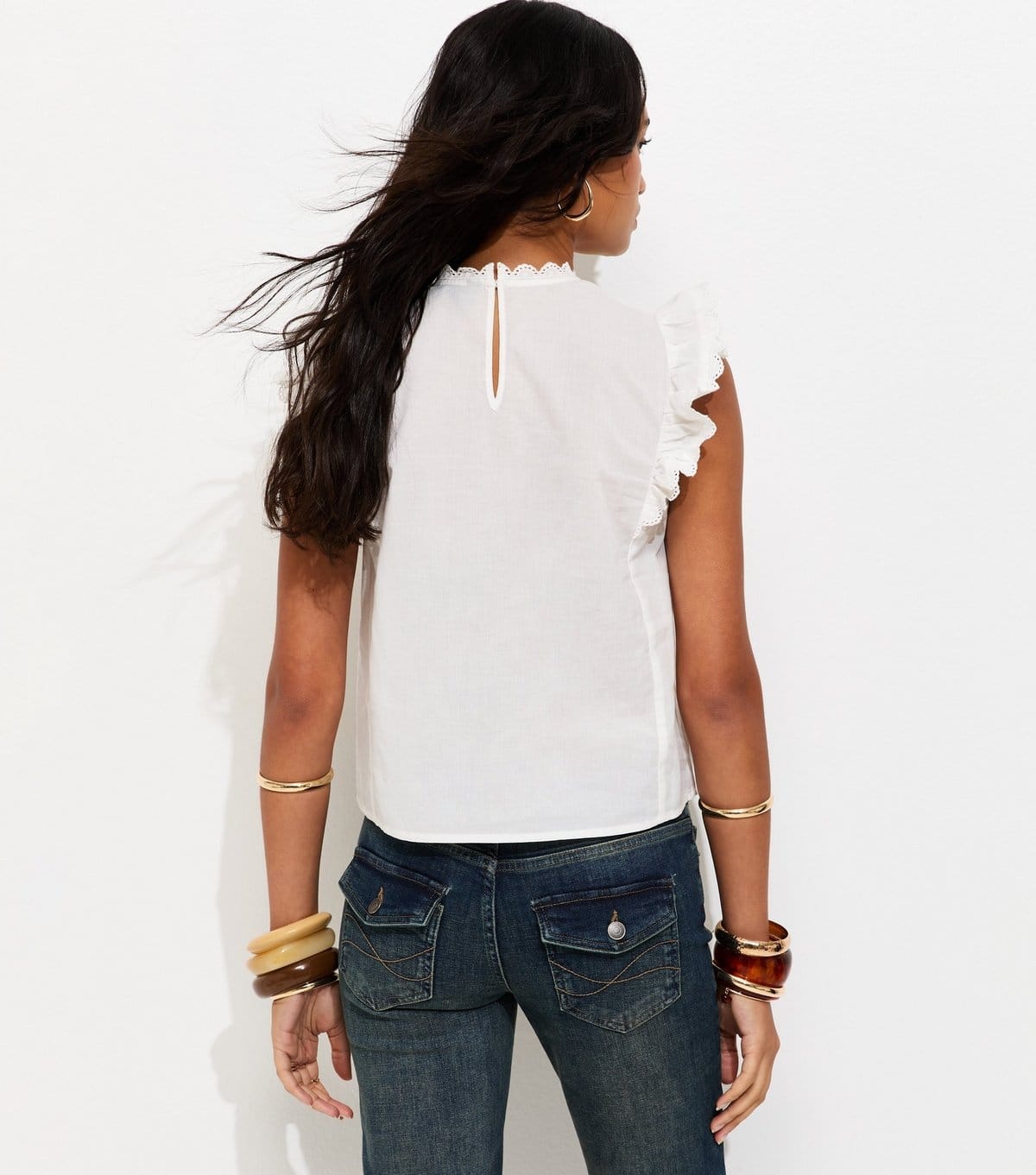 New Look Women's Off White Cotton Broderie Anglaise Ruffled Top New Look - 4