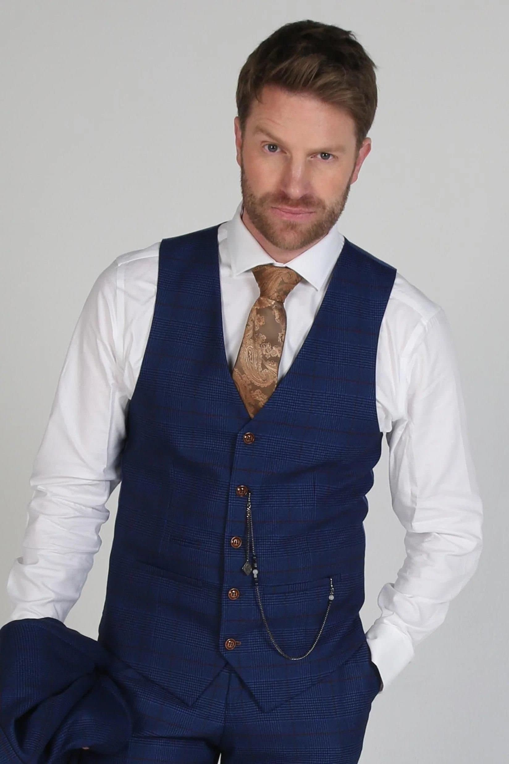 Paul Andrew Paul Andrew Men's Alex Check Wedding Waistcoat in Navy