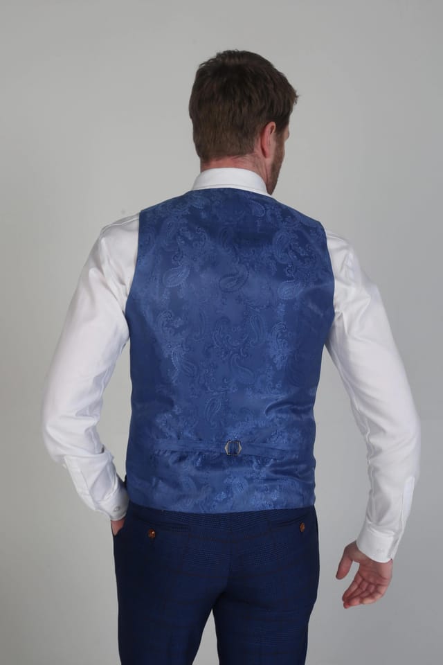 Paul Andrew Paul Andrew Men's Alex Check Wedding Waistcoat in Navy - 2