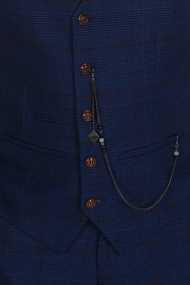 Paul Andrew Paul Andrew Men's Alex Check Wedding Waistcoat in Navy - 3