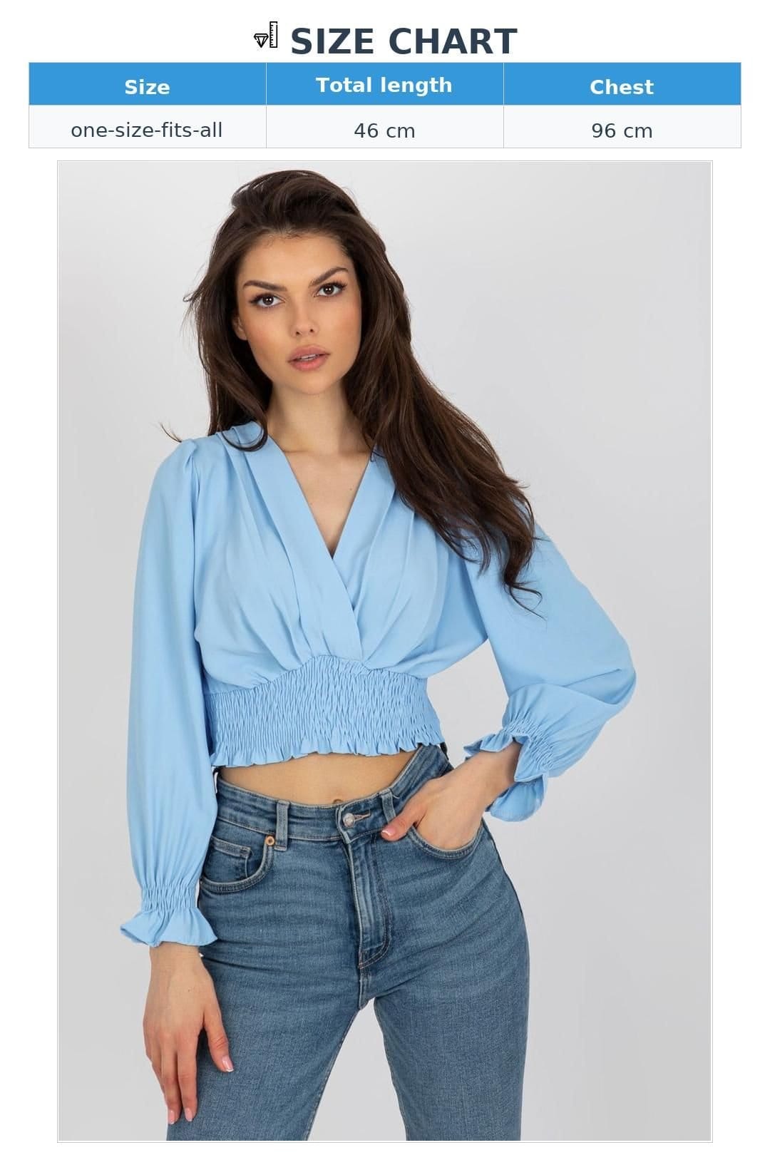 Love Lace Love Lace Women's Envelope Neck Long Sleeve Blouse with Elastic in Blue - 4