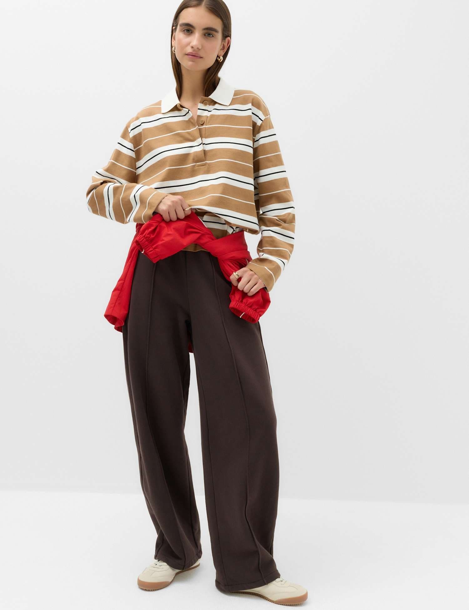 Marks & Spencer M&S Pure Cotton Pintuck Barrel Leg Joggers Bitter Chocolate
