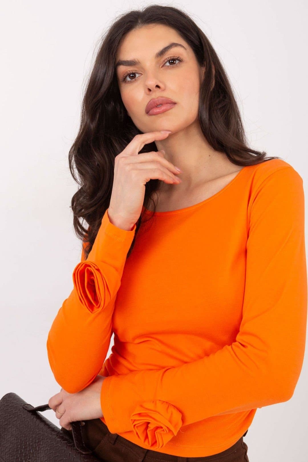 Love Lace Love Lace Women's Cotton Sleeve Casual Blouse with Flower Detail in Orange