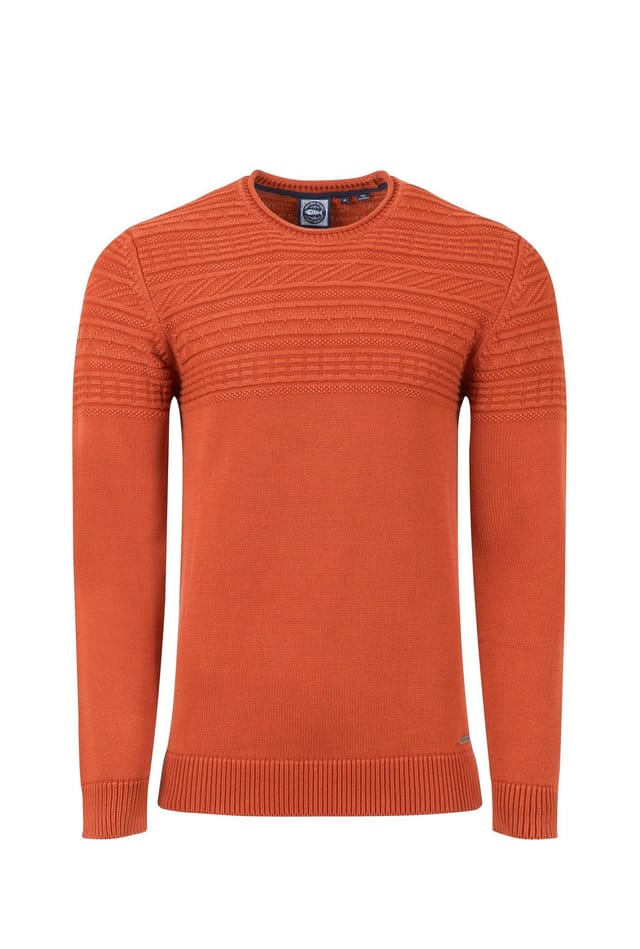 Weird Fish Weird Fish Men's Fahri Mixed Stitch Crew Neck Jumper in Orange - 2