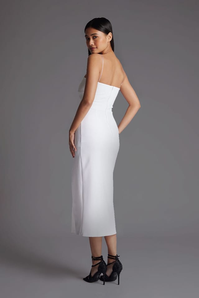 Vesper Vesper Women's Cami Strap Midaxi Dress with Thigh Split in White - 2