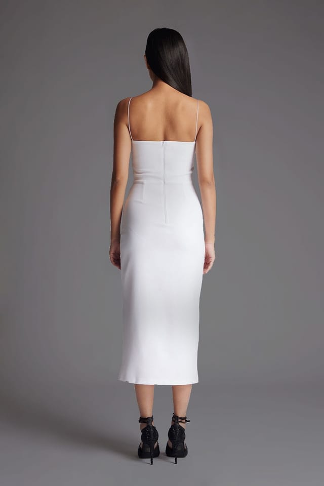 Vesper Vesper Women's Cami Strap Midaxi Dress with Thigh Split in White - 3