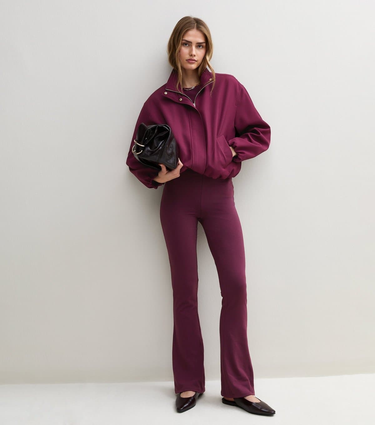 New Look Women's Dark Burgundy High Waist Jersey Kick Flare Leggings New Look