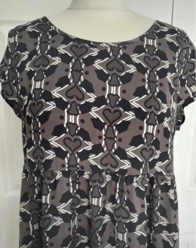 H&M H&M Printed Smock Dress UK 12 Grey Black Short Sleeve