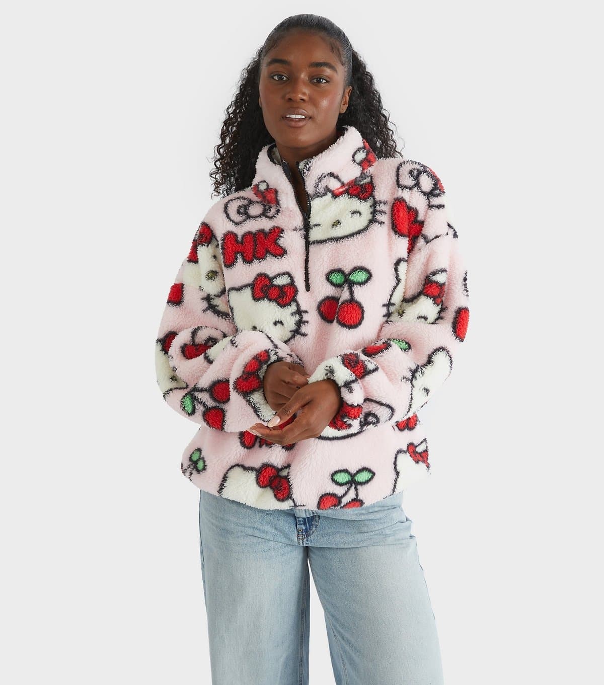 Skinnydip Women's Pink Hello Kitty Cherry Pattern Longline Fleece Skinnydip New Look