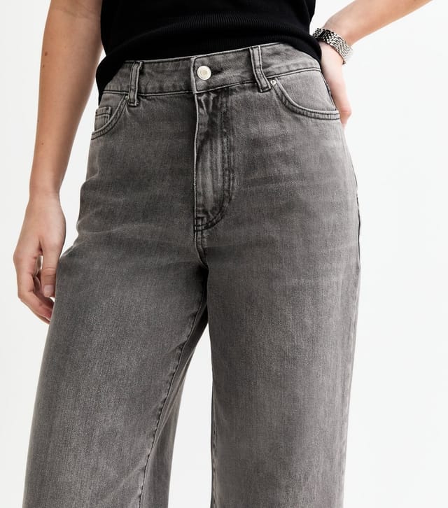 New Look Women's Washed Grey Adalae High-Waist Wide Leg Jeans New Look - 3