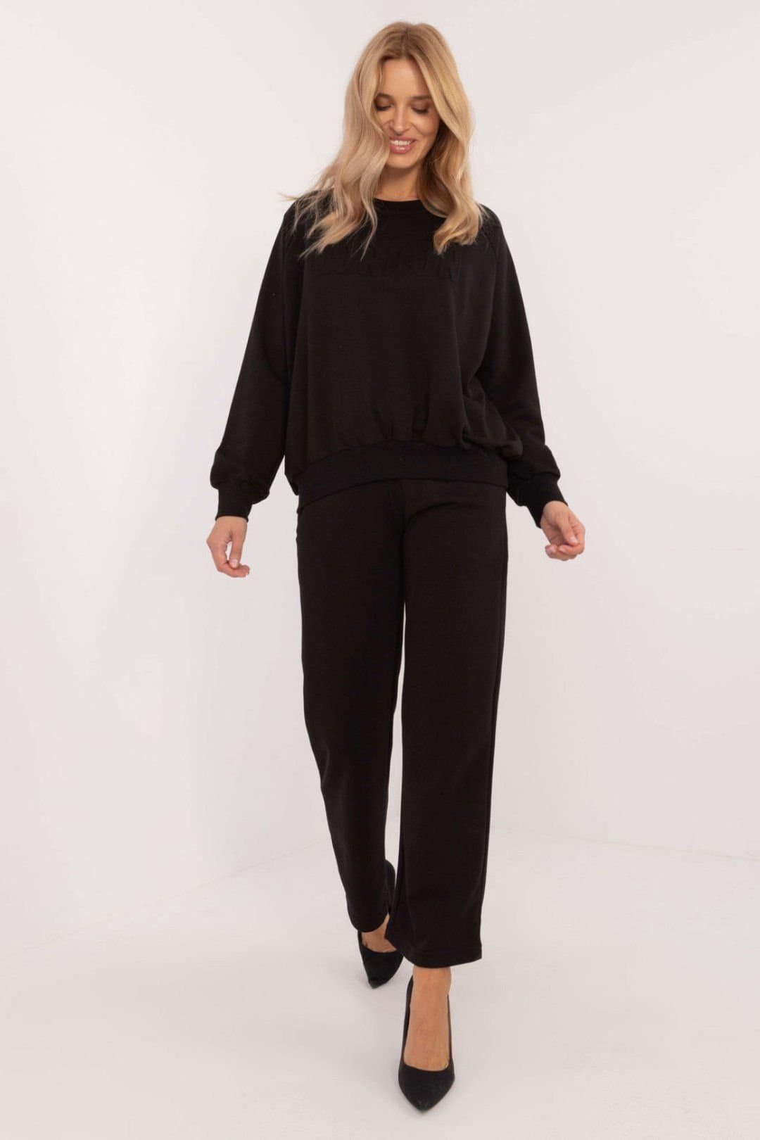 Love Lace Love Lace Women's Cotton Polyester Casual Tracksuit Set Pocket in Black