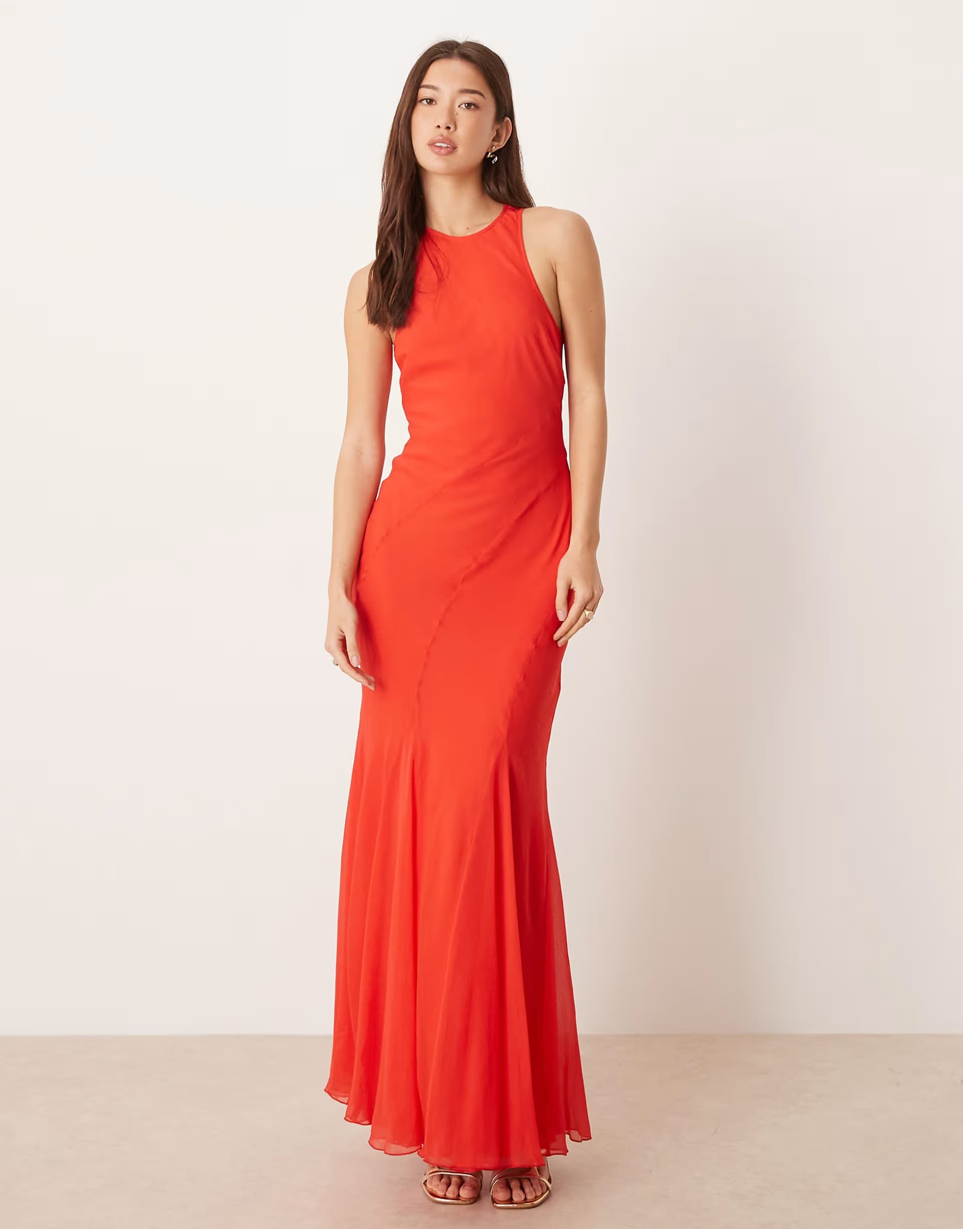 ASOS ASOS DESIGN racer neck bias maxi dress with godet hem in red