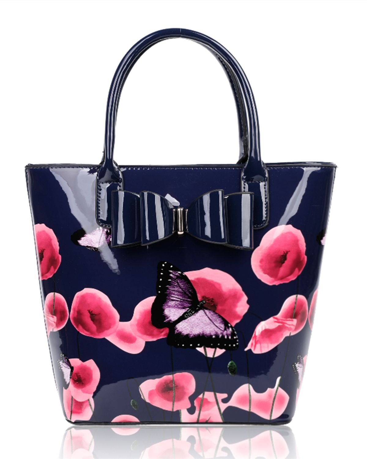 Fontanella Fashion Fontanella Fashion Women's Amapola 2IN1 Poppy Flower & Buttlefly Bucket Shaped Top-Handle Bag With Purse Set in Dark Blue - 2