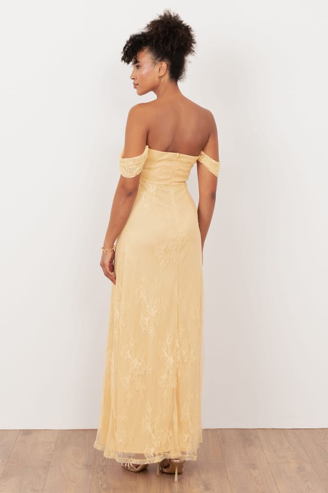 Maya Deluxe Maya Deluxe Women's Lace Bardot Maxi Dress in Yellow - 2
