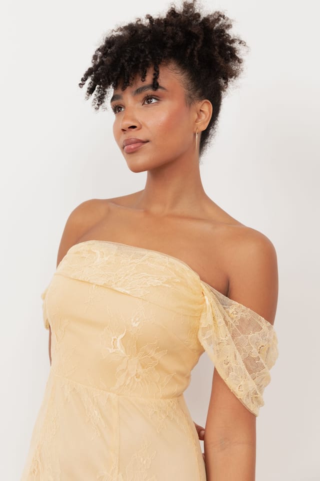 Maya Deluxe Maya Deluxe Women's Lace Bardot Maxi Dress in Yellow - 3