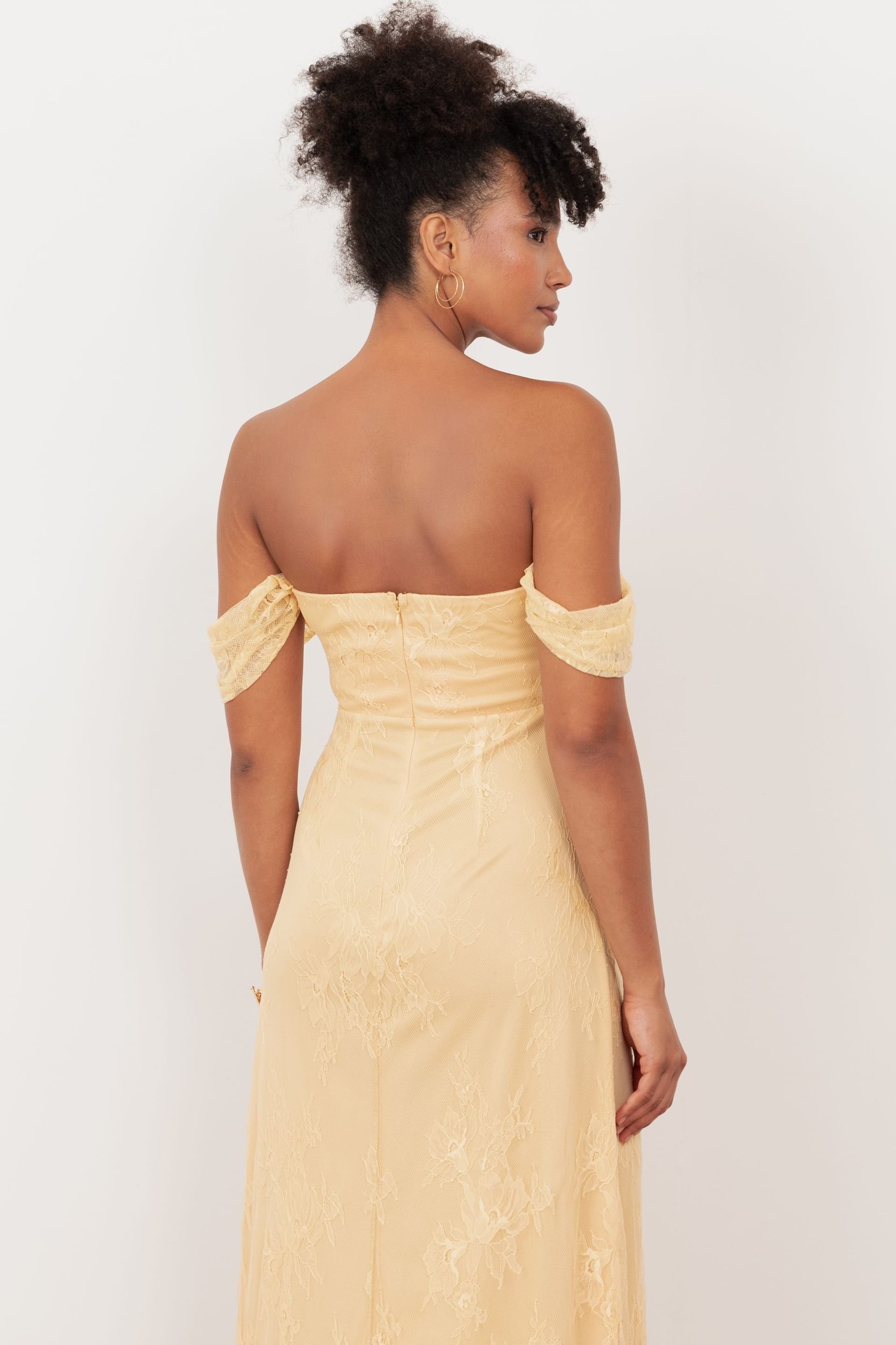 Maya Deluxe Maya Deluxe Women's Lace Bardot Maxi Dress in Yellow - 4