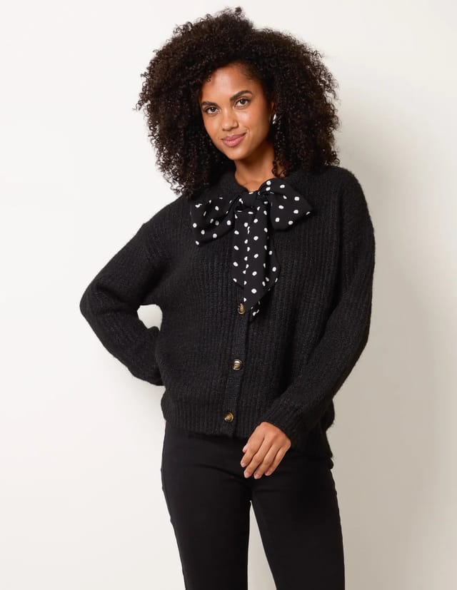 Blue Vanilla Pussybow Detail Knitted Cardigan - 2
