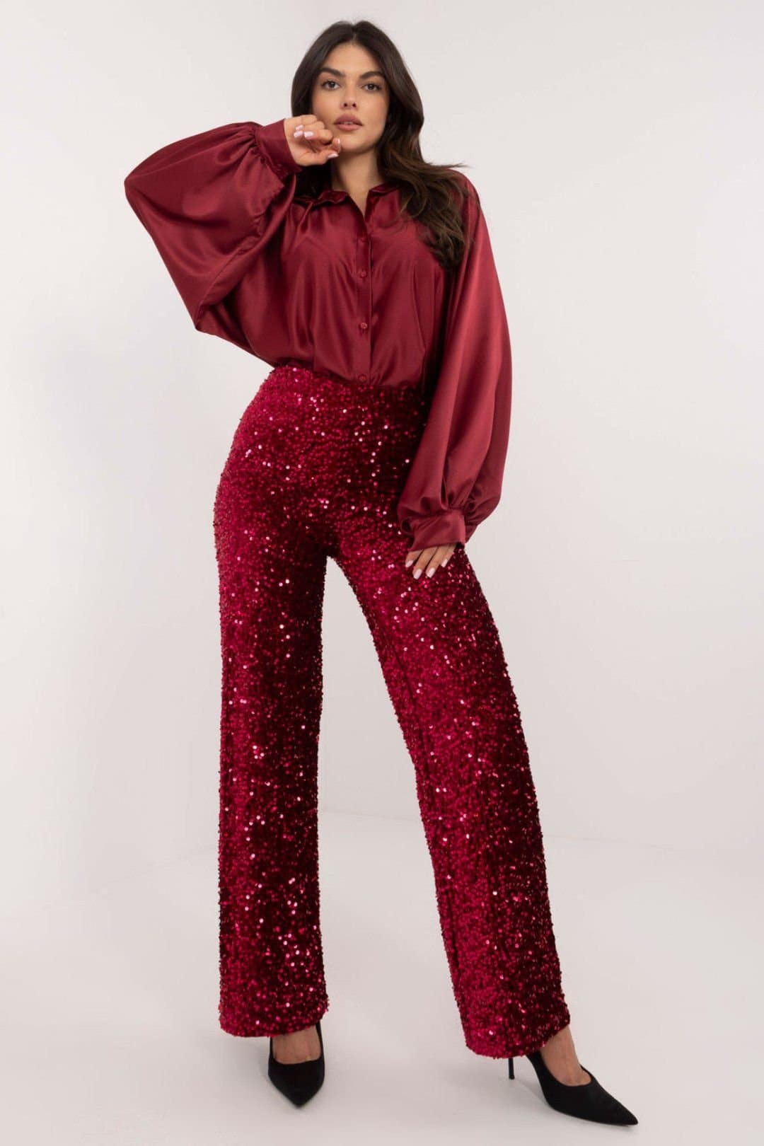 Love Lace Love Lace Red Sequined High Waist Trousers