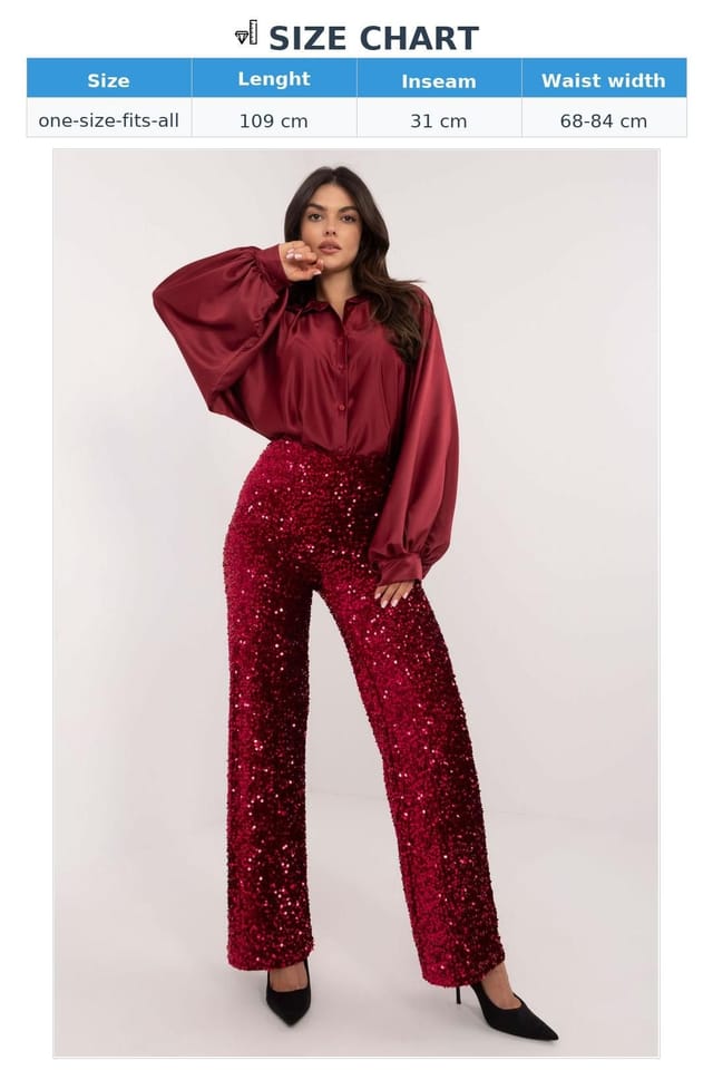 Love Lace Love Lace Women's Sequined High Waist Straight Leg Trousers in Red - 3